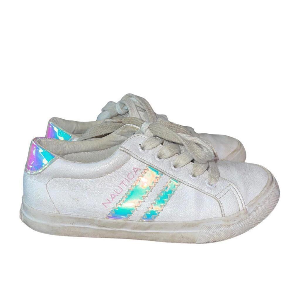 Nautica Caoimhe white faux leather low top girl's sneakers size 1‎